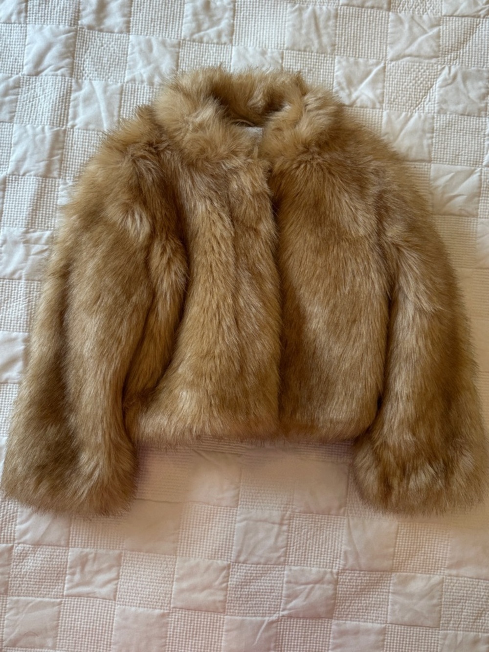 Janie and Jack Plush Faux Fur Coat in Light Tan